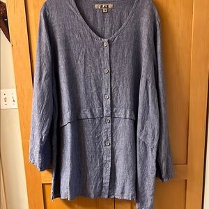 Women's Blue Button-Up Top, made by Flax